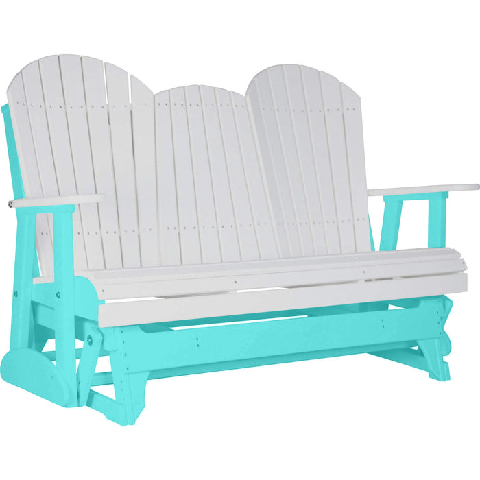 LuxCraft LuxCraft White 5 ft. Recycled Plastic Adirondack Outdoor Glider With Cup Holder White on Aruba Blue Adirondack Glider 5APGWAB-CH