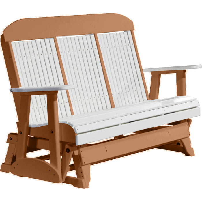 LuxCraft LuxCraft White 5 ft. Recycled Plastic Highback Outdoor Glider White on Antique Mahogany Highback Glider 5CPGWAM