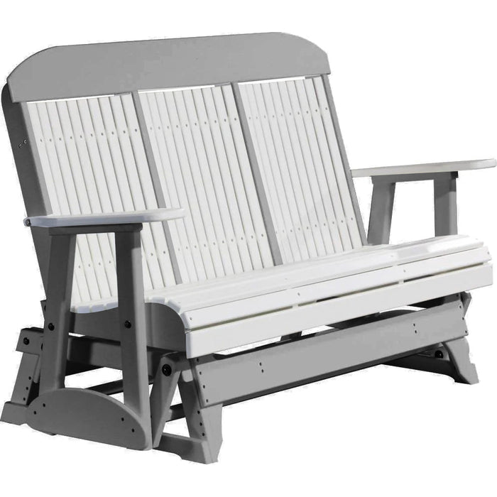 LuxCraft LuxCraft White 5 ft. Recycled Plastic Highback Outdoor Glider White on Slate Highback Glider 5CPGWS