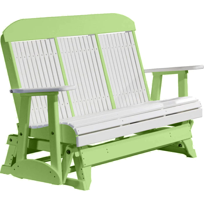LuxCraft LuxCraft White 5 ft. Recycled Plastic Highback Outdoor Glider With Cup Holder White on Lime Green Highback Glider 5CPGWLG-CH