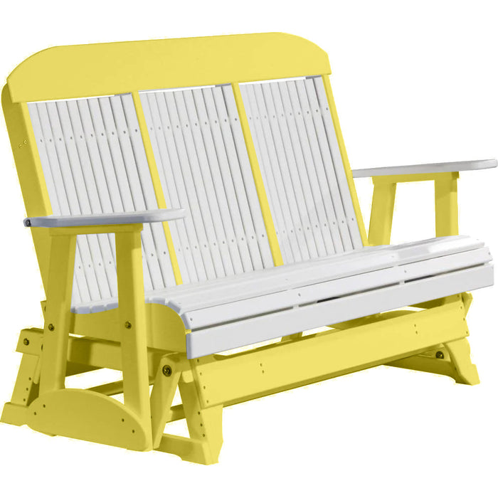 LuxCraft LuxCraft White 5 ft. Recycled Plastic Highback Outdoor Glider With Cup Holder White on Yellow Highback Glider 5CPGWY-CH