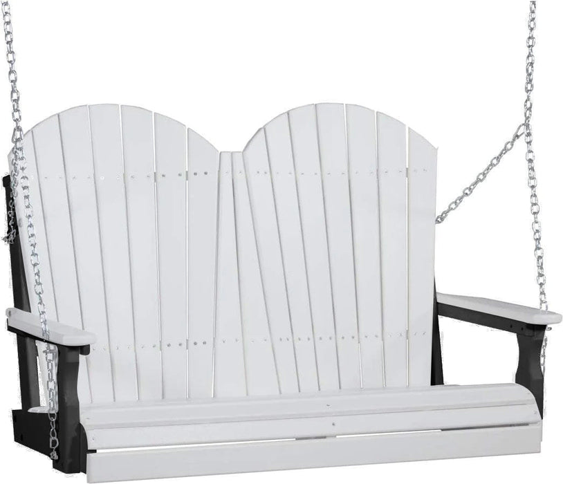 LuxCraft LuxCraft White Adirondack 4ft. Recycled Plastic Porch Swing With Cup Holder White on Black / Adirondack Porch Swing Porch Swing 4APSWB-CH