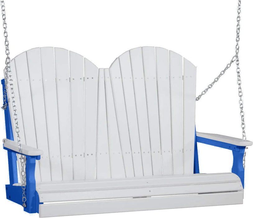 LuxCraft LuxCraft White Adirondack 4ft. Recycled Plastic Porch Swing With Cup Holder White on Blue / Adirondack Porch Swing Porch Swing 4APSWBL-CH