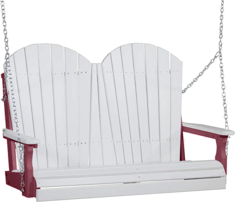 LuxCraft LuxCraft White Adirondack 4ft. Recycled Plastic Porch Swing With Cup Holder White on Cherrywood / Adirondack Porch Swing Porch Swing 4APSWCW-CH