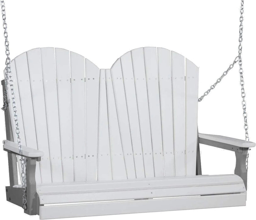 LuxCraft LuxCraft White Adirondack 4ft. Recycled Plastic Porch Swing With Cup Holder White on Gray / Adirondack Porch Swing Porch Swing 4APSWGR-CH