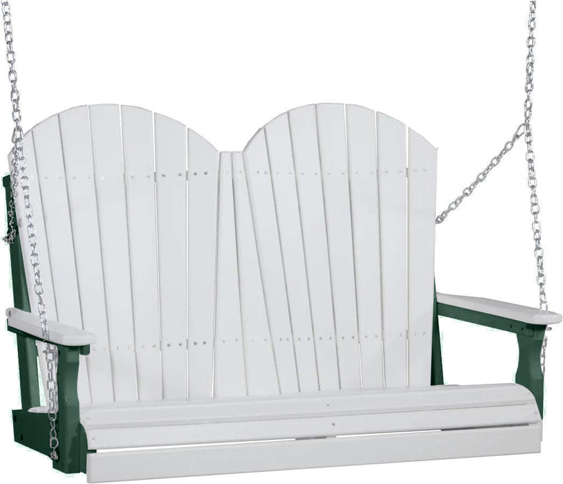 LuxCraft LuxCraft White Adirondack 4ft. Recycled Plastic Porch Swing With Cup Holder White on Green / Adirondack Porch Swing Porch Swing 4APSWG-CH