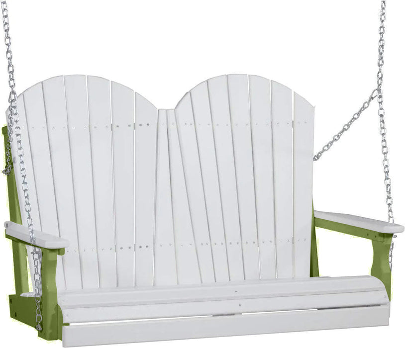 LuxCraft LuxCraft White Adirondack 4ft. Recycled Plastic Porch Swing With Cup Holder White on Lime Green / Adirondack Porch Swing Porch Swing 4APSWLG-CH