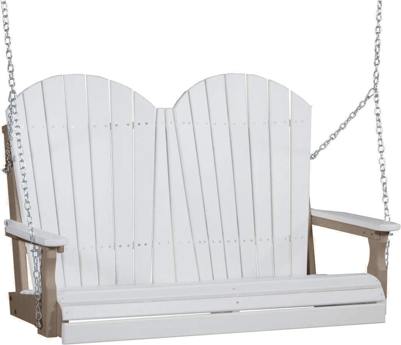 LuxCraft LuxCraft White Adirondack 4ft. Recycled Plastic Porch Swing With Cup Holder White on Weatherwood / Adirondack Porch Swing Porch Swing 4APSWWW-CH