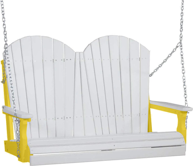 LuxCraft LuxCraft White Adirondack 4ft. Recycled Plastic Porch Swing With Cup Holder White on Yellow / Adirondack Porch Swing Porch Swing 4APSWY-CH