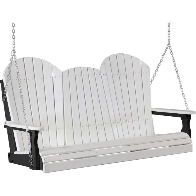 LuxCraft LuxCraft White Adirondack 5ft. Recycled Plastic Porch Swing With Cup Holder White on Black / Adirondack Porch Swing Porch Swing 5APSWB-CH