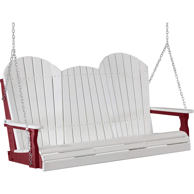 LuxCraft LuxCraft White Adirondack 5ft. Recycled Plastic Porch Swing With Cup Holder White on Cherrywood / Adirondack Porch Swing Porch Swing 5APSWCW-CH