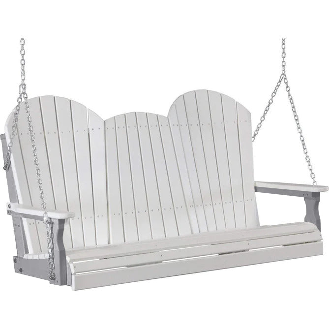 LuxCraft LuxCraft White Adirondack 5ft. Recycled Plastic Porch Swing With Cup Holder White on Dove Gray / Adirondack Porch Swing Porch Swing 5APSWDG-CH