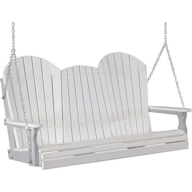 LuxCraft LuxCraft White Adirondack 5ft. Recycled Plastic Porch Swing With Cup Holder White on Gray / Adirondack Porch Swing Porch Swing