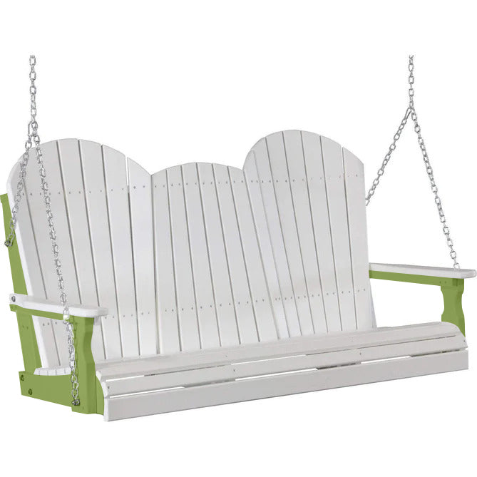 LuxCraft LuxCraft White Adirondack 5ft. Recycled Plastic Porch Swing With Cup Holder White on Lime Green / Adirondack Porch Swing Porch Swing 5APSWLG-CH