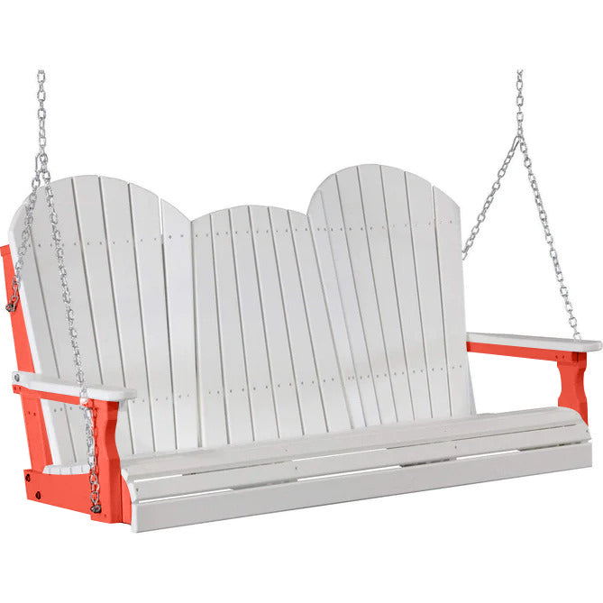 LuxCraft LuxCraft White Adirondack 5ft. Recycled Plastic Porch Swing With Cup Holder White on Red / Adirondack Porch Swing Porch Swing