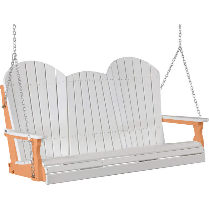LuxCraft LuxCraft White Adirondack 5ft. Recycled Plastic Porch Swing With Cup Holder White on Tangerine / Adirondack Porch Swing Porch Swing 5APSWT-CH