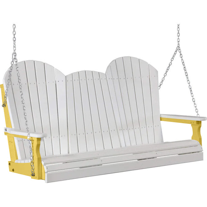 LuxCraft LuxCraft White Adirondack 5ft. Recycled Plastic Porch Swing With Cup Holder White on Yellow / Adirondack Porch Swing Porch Swing 5APSWY-CH