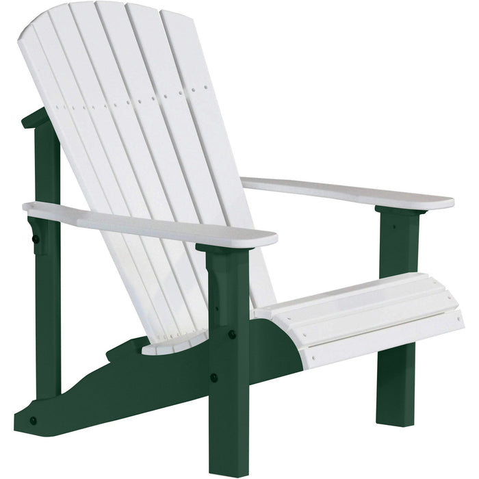 LuxCraft LuxCraft White Deluxe Recycled Plastic Adirondack Chair White on Green Adirondack Deck Chair PDACWG