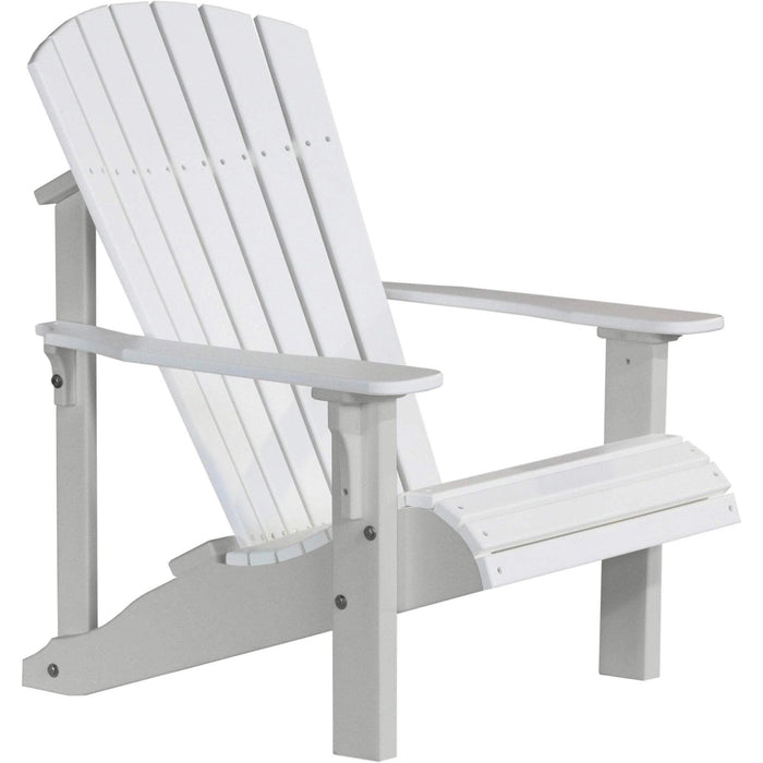 LuxCraft LuxCraft White Deluxe Recycled Plastic Adirondack Chair With Cup Holder White on Dove Gray Adirondack Deck Chair PDACWDG-CH