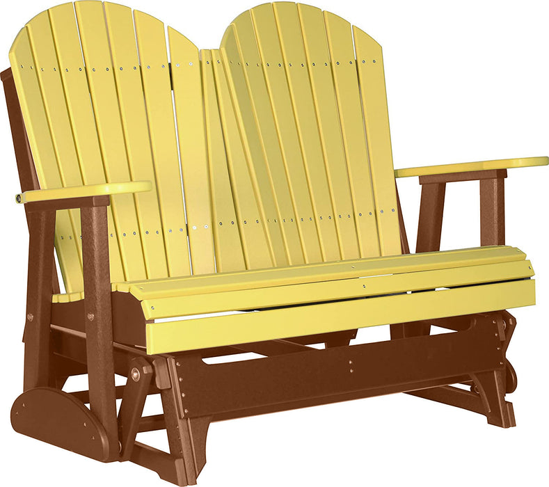 LuxCraft LuxCraft Yellow 4 ft. Recycled Plastic Adirondack Outdoor Glider With Cup Holder Yellow on Antique Mahogany Adirondack Glider 4APGYAM-CH