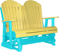 LuxCraft LuxCraft Yellow 4 ft. Recycled Plastic Adirondack Outdoor Glider With Cup Holder Yellow on Aruba Blue Adirondack Glider 4APGYAB-CH