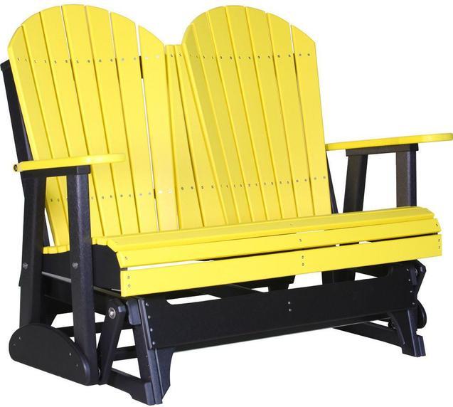 LuxCraft LuxCraft Yellow 4 ft. Recycled Plastic Adirondack Outdoor Glider With Cup Holder Yellow On Black Adirondack Glider 4APGYB-CH