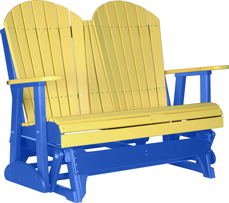 LuxCraft LuxCraft Yellow 4 ft. Recycled Plastic Adirondack Outdoor Glider With Cup Holder Yellow on Blue Adirondack Glider 4APGYBL-CH