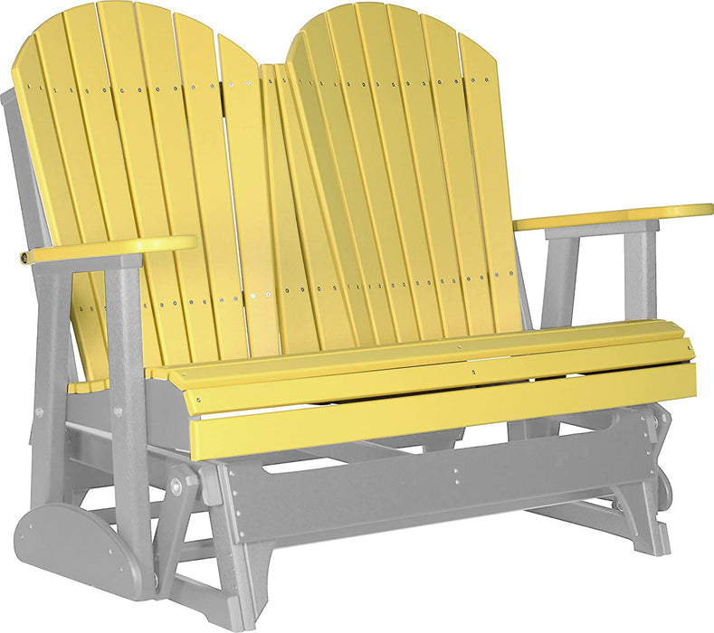 LuxCraft LuxCraft Yellow 4 ft. Recycled Plastic Adirondack Outdoor Glider With Cup Holder Yellow on Gray Adirondack Glider 4APGYGR-CH