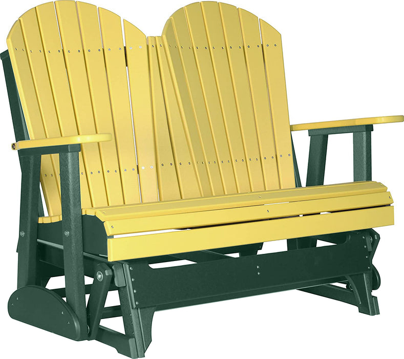 LuxCraft LuxCraft Yellow 4 ft. Recycled Plastic Adirondack Outdoor Glider With Cup Holder Yellow on Green Adirondack Glider 4APGYG-CH
