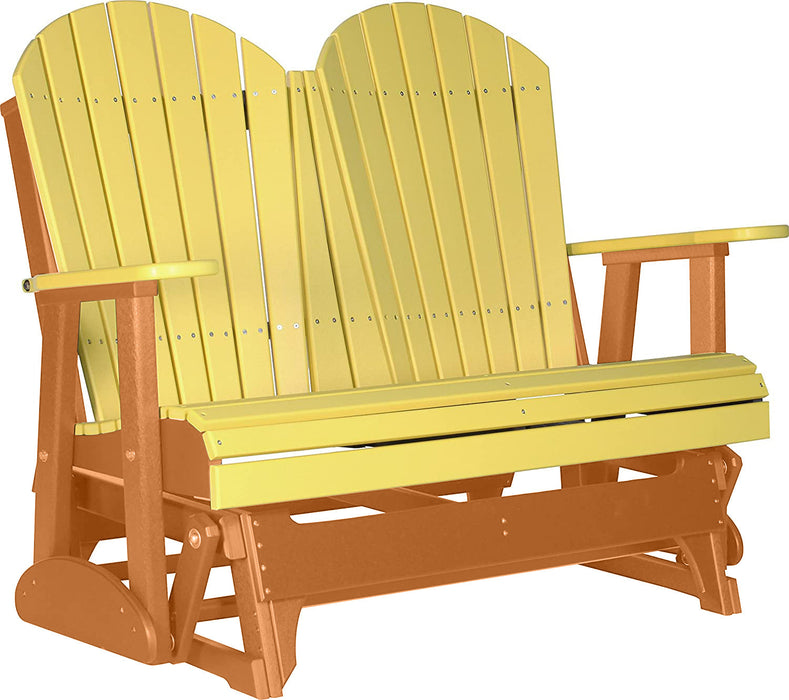 LuxCraft LuxCraft Yellow 4 ft. Recycled Plastic Adirondack Outdoor Glider With Cup Holder Yellow on Tangerine Adirondack Glider 4APGYT-CH