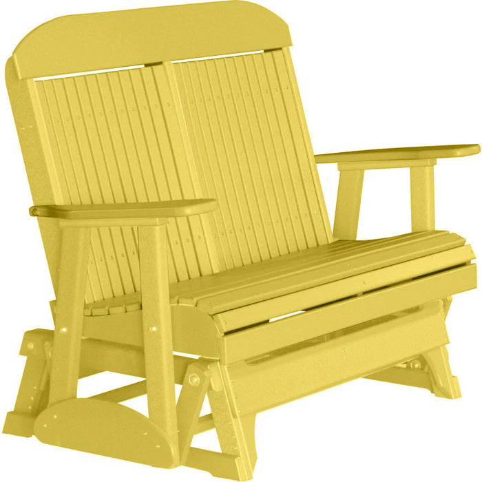 LuxCraft LuxCraft Yellow 4 ft. Recycled Plastic Highback Outdoor Glider Bench With Cup Holder Yellow Highback Glider 4CPGY-CH