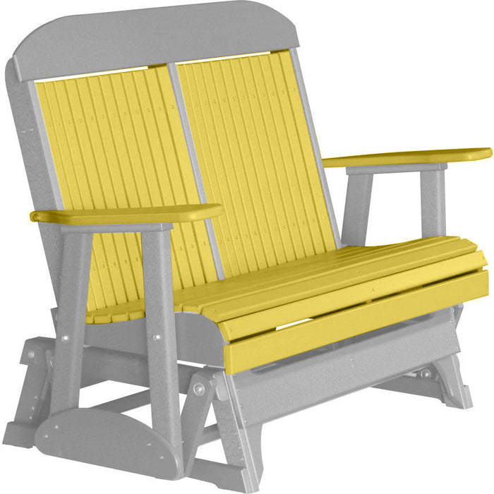 LuxCraft LuxCraft Yellow 4 ft. Recycled Plastic Highback Outdoor Glider Bench With Cup Holder Yellow on Gray Highback Glider 4CPGYGR-CH