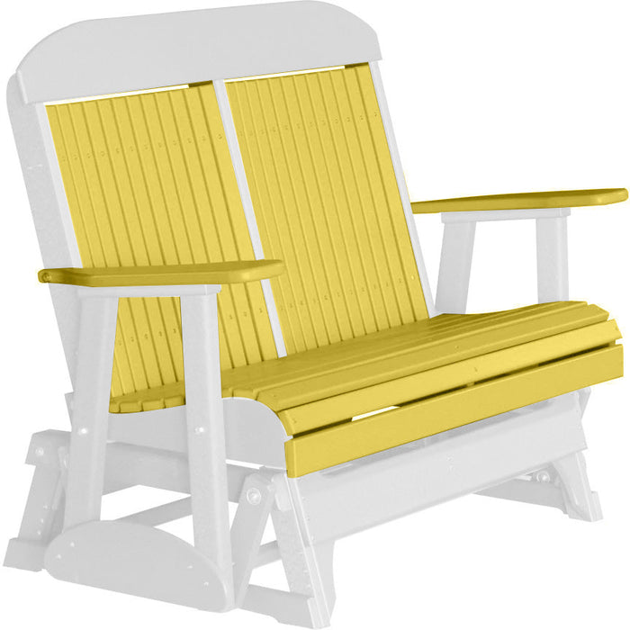 LuxCraft LuxCraft Yellow 4 ft. Recycled Plastic Highback Outdoor Glider Bench With Cup Holder Yellow on White Highback Glider 4CPGYW-CH