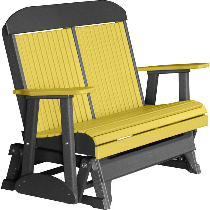 LuxCraft LuxCraft Yellow 4 ft. Recycled Plastic Highback Outdoor Glider Bench Yellow on Black Highback Glider 4CPGYB