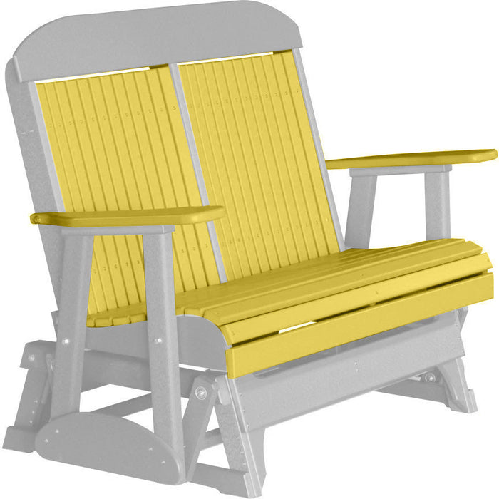 LuxCraft LuxCraft Yellow 4 ft. Recycled Plastic Highback Outdoor Glider Bench Yellow on Dove Gray Highback Glider 4CPGYDG