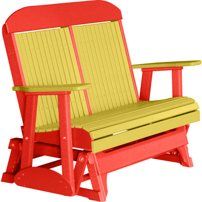 LuxCraft LuxCraft Yellow 4 ft. Recycled Plastic Highback Outdoor Glider Bench Yellow on Red Highback Glider 4CPGYR