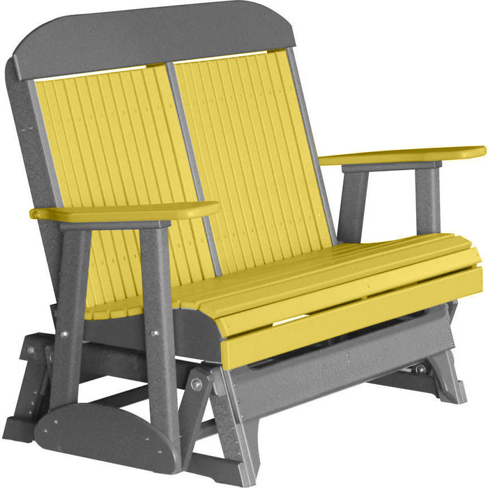 LuxCraft LuxCraft Yellow 4 ft. Recycled Plastic Highback Outdoor Glider Bench Yellow on Slate Highback Glider 4CPGYS