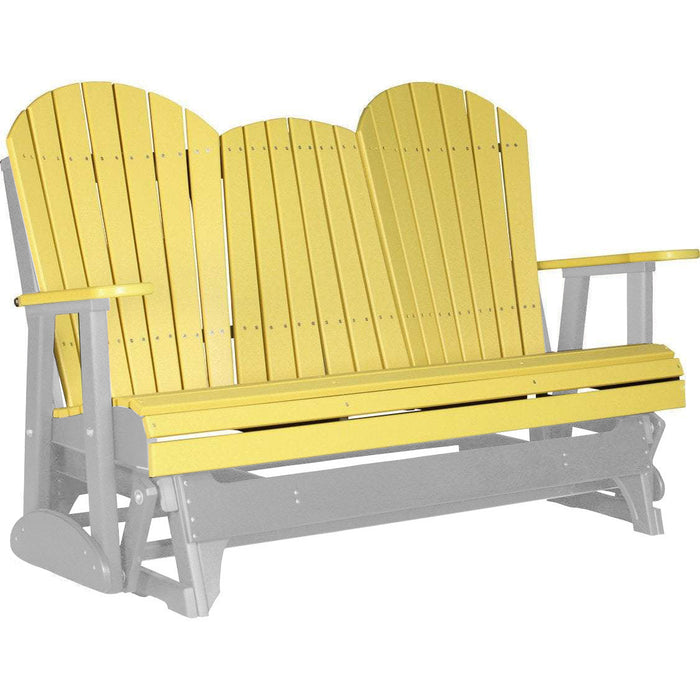LuxCraft LuxCraft Yellow 5 ft. Recycled Plastic Adirondack Outdoor Glider With Cup Holder Yellow on Dove Gray Adirondack Glider 5APGYDG-CH