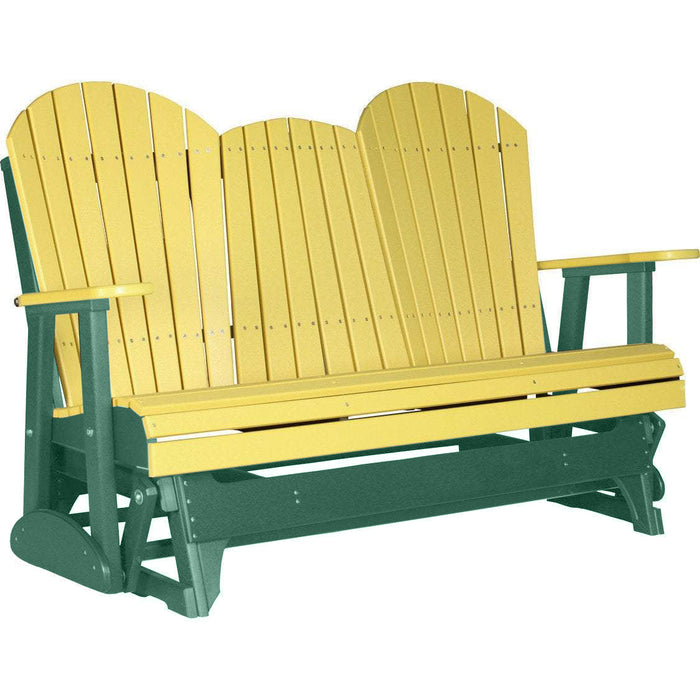 LuxCraft LuxCraft Yellow 5 ft. Recycled Plastic Adirondack Outdoor Glider With Cup Holder Yellow on Green Adirondack Glider 5APGYG-CH
