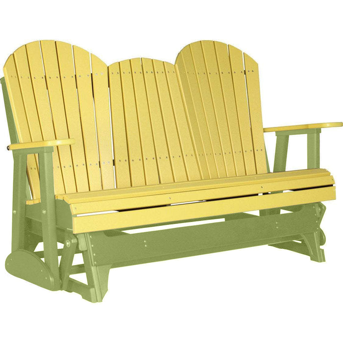 LuxCraft LuxCraft Yellow 5 ft. Recycled Plastic Adirondack Outdoor Glider With Cup Holder Yellow on Lime Green Adirondack Glider 5APGYLG-CH
