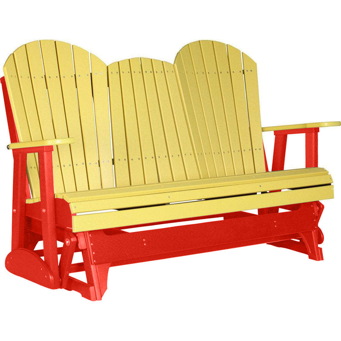 LuxCraft LuxCraft Yellow 5 ft. Recycled Plastic Adirondack Outdoor Glider With Cup Holder Yellow on Red Adirondack Glider 5APGYR-CH