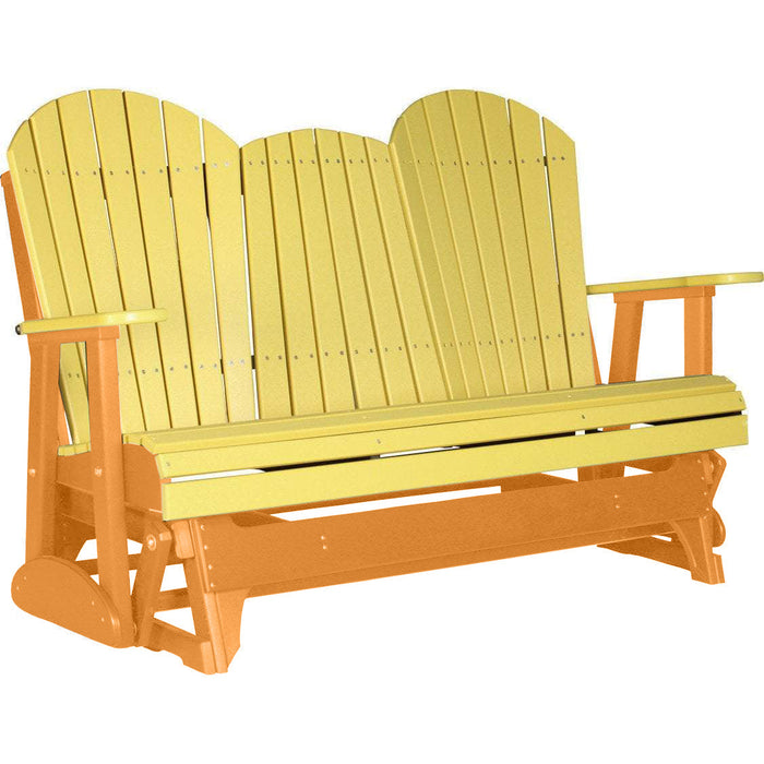 LuxCraft LuxCraft Yellow 5 ft. Recycled Plastic Adirondack Outdoor Glider With Cup Holder Yellow on Tangerine Adirondack Glider 5APGYT-CH