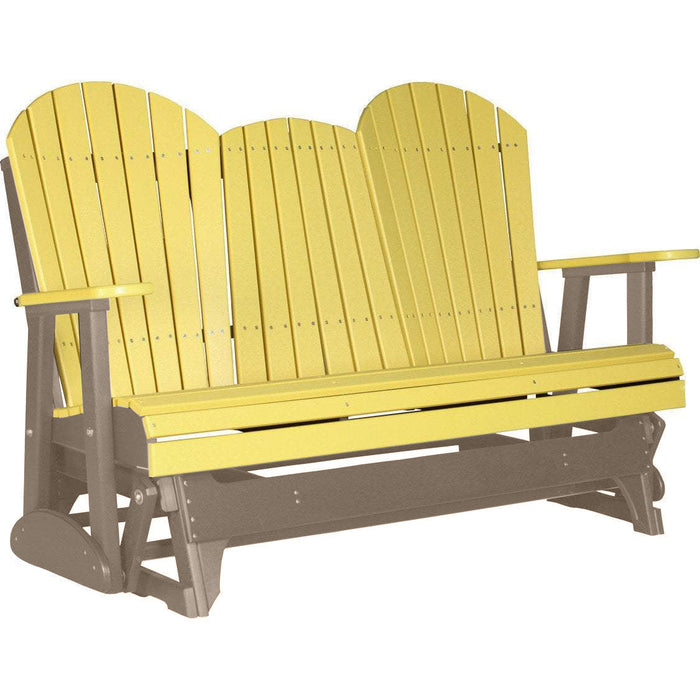 LuxCraft LuxCraft Yellow 5 ft. Recycled Plastic Adirondack Outdoor Glider With Cup Holder Yellow on Weatherwood Adirondack Glider 5APGYWW-CH