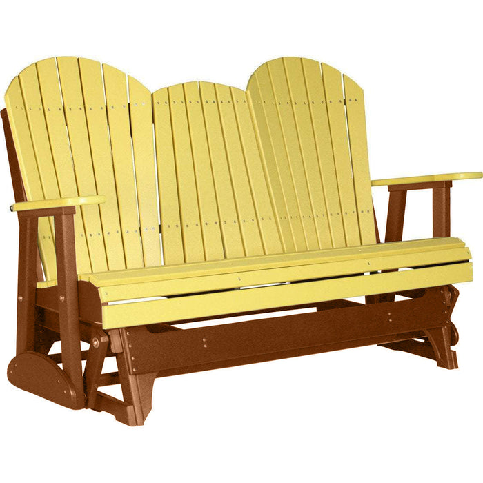 LuxCraft LuxCraft Yellow 5 ft. Recycled Plastic Adirondack Outdoor Glider Yellow on Antique Mahogany Adirondack Glider 5APGYAM