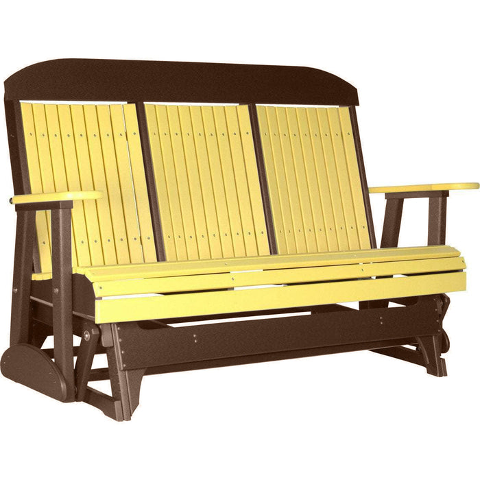 LuxCraft LuxCraft Yellow 5 ft. Recycled Plastic Highback Outdoor Glider Yellow on Chestnut Brown Highback Glider 5CPGYCB