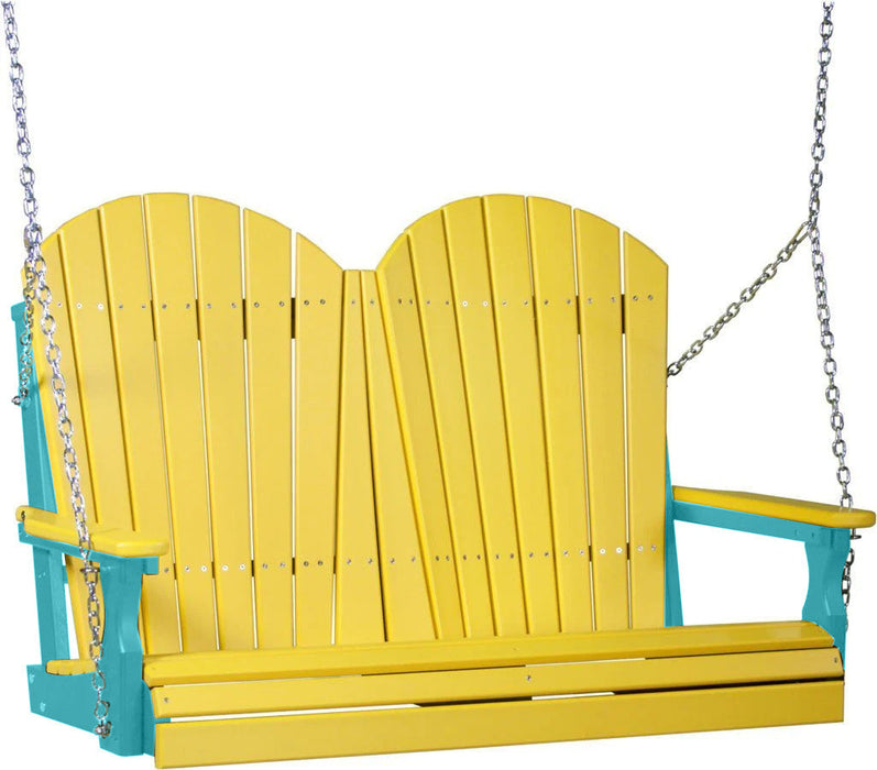 LuxCraft LuxCraft Yellow Adirondack 4ft. Recycled Plastic Porch Swing With Cup Holder Yellow on Aruba Blue / Adirondack Porch Swing Porch Swing 4APSYAB-CH