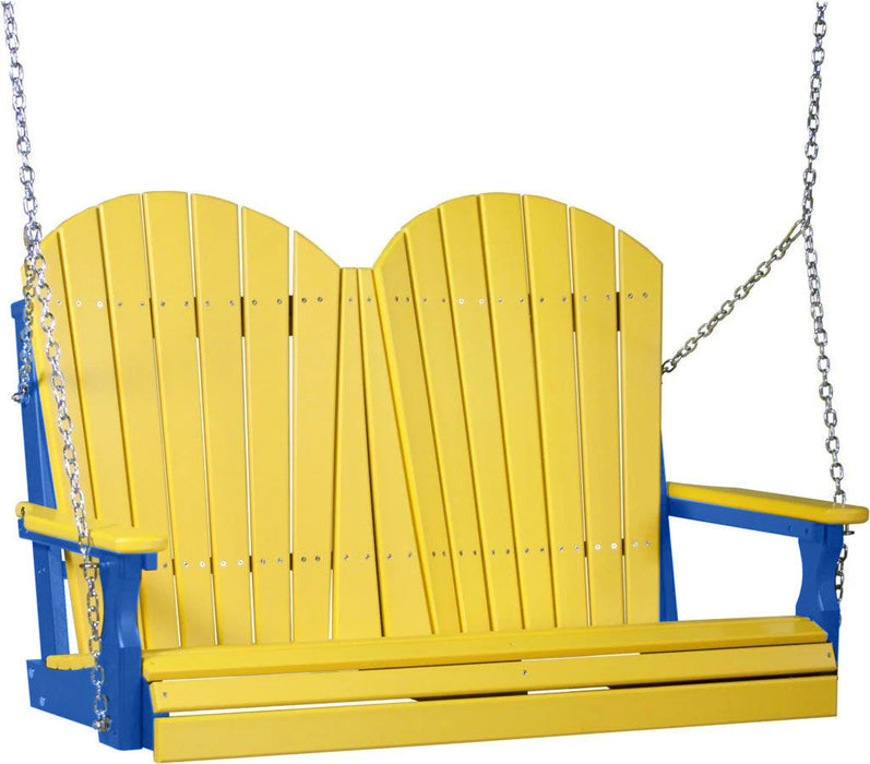 LuxCraft LuxCraft Yellow Adirondack 4ft. Recycled Plastic Porch Swing With Cup Holder Yellow on Blue / Adirondack Porch Swing Porch Swing 4APSYBL-CH