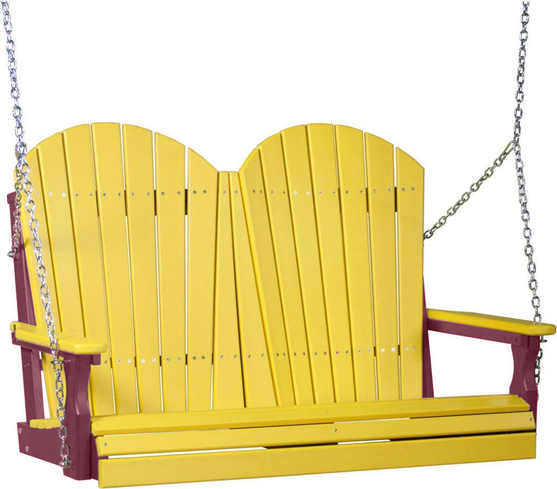 LuxCraft LuxCraft Yellow Adirondack 4ft. Recycled Plastic Porch Swing With Cup Holder Yellow on Cherrywood / Adirondack Porch Swing Porch Swing 4APSYCW-CH
