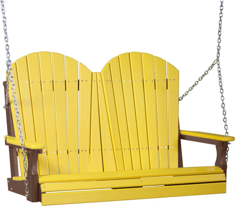 LuxCraft LuxCraft Yellow Adirondack 4ft. Recycled Plastic Porch Swing With Cup Holder Yellow on Chestnut Brown / Adirondack Porch Swing Porch Swing 4APSYCB-CH