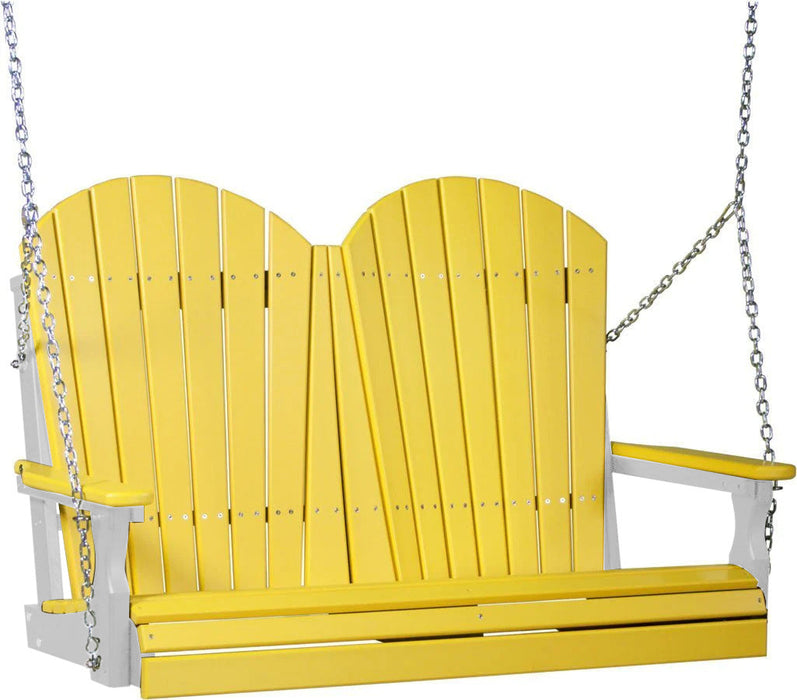 LuxCraft LuxCraft Yellow Adirondack 4ft. Recycled Plastic Porch Swing With Cup Holder Yellow on Dove Gray / Adirondack Porch Swing Porch Swing 4APSYDG-CH